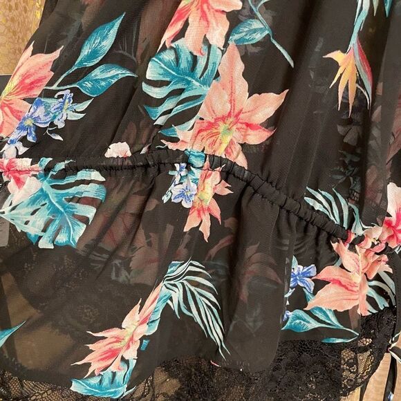 INC International Concepts Black Tropical Lace Chiffon Floral Lingerie Bodysuit, - Picture 7 of 10